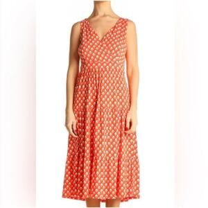 Boden Blood Orange Ditsy Woodblock Nicole Tiered Midi Dress Women's Size 10